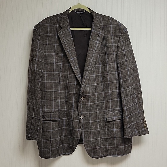 Brooks Brothers Other - Men's Brooks Brothers 1818 Madison blazer brown/blue plaid 50R wool silk linen